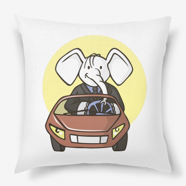Подушка «иллюстрация слон бизнесмен едет на машине»