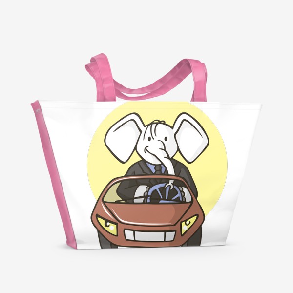Пляжная сумка &laquo;иллюстрация слон бизнесмен едет на машине&raquo;