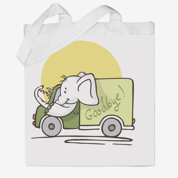 Сумка хб «иллюстрация слон водитель машины грузовик»