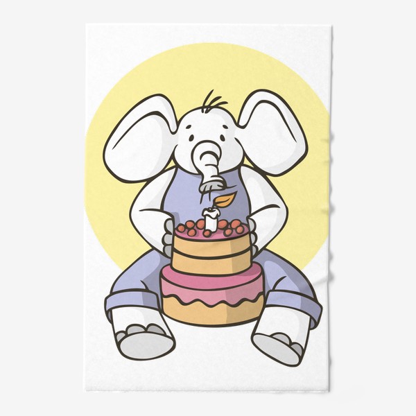 Полотенце «иллюстрация слон день рождения задувает свечи на торте»