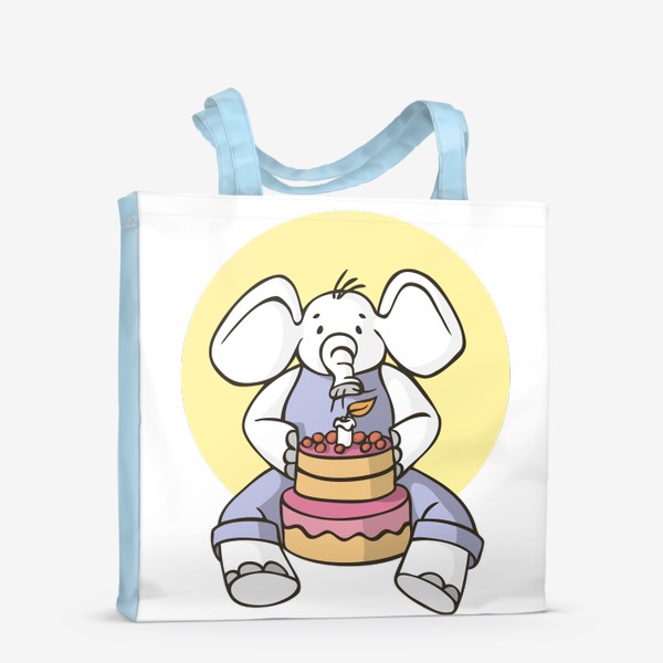Сумка-шоппер «иллюстрация слон день рождения задувает свечи на торте»