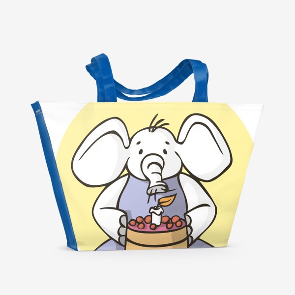 Пляжная сумка «иллюстрация слон день рождения задувает свечи на торте»