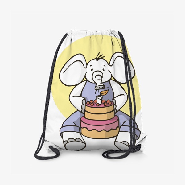 Рюкзак &laquo;иллюстрация слон день рождения задувает свечи на торте&raquo;