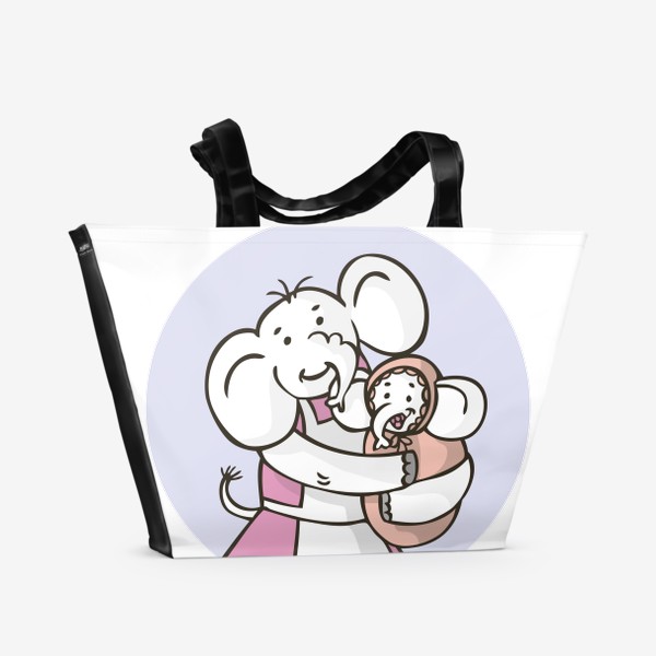 Пляжная сумка «иллюстрация слон мама с младенцем»