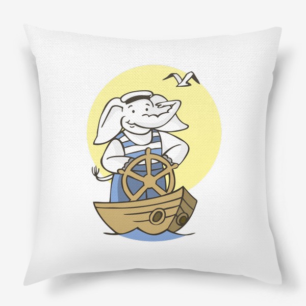 Подушка «иллюстрация слон моряк на корабле»
