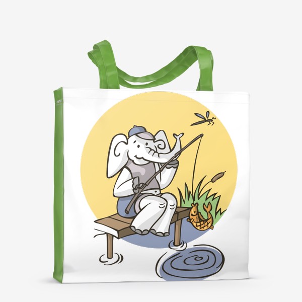 Сумка-шоппер «иллюстрация слон рыбак на пруду»