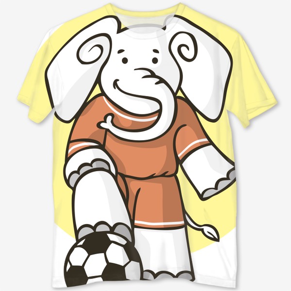 Футболка с полной запечаткой «иллюстрация слон спортсмен футболист»