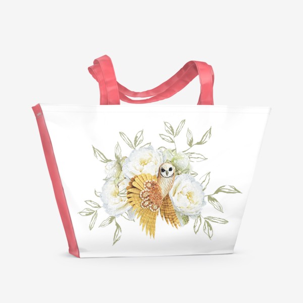 Пляжная сумка «Совушка с белыми розами I»