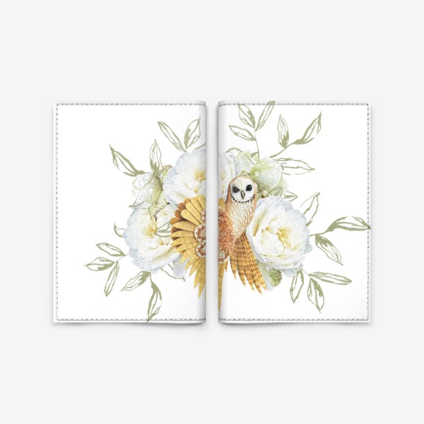 Обложка для паспорта «Совушка с белыми розами I»