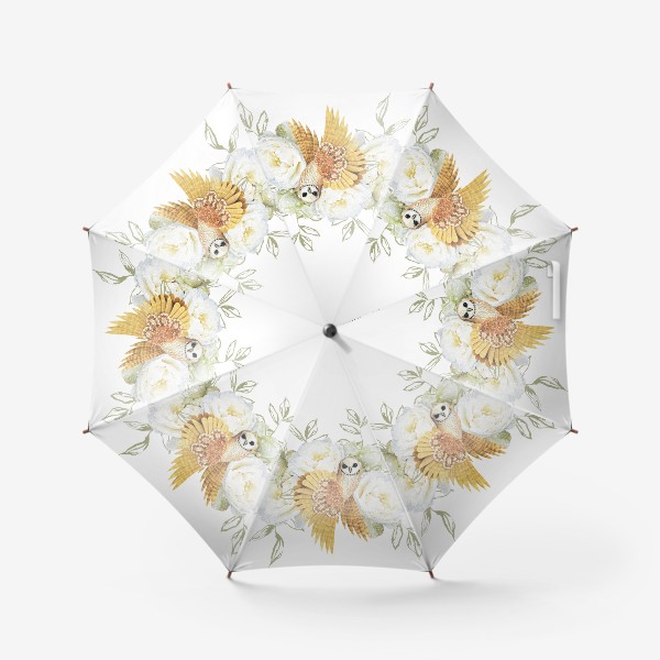 Зонт «Совушка с белыми розами I»
