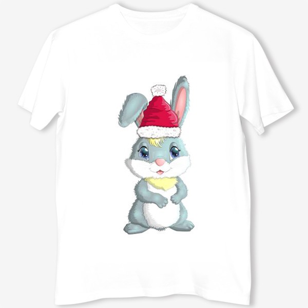 Футболка «Символ 2023 Нового года, кролик в шапке Деда Мороза»