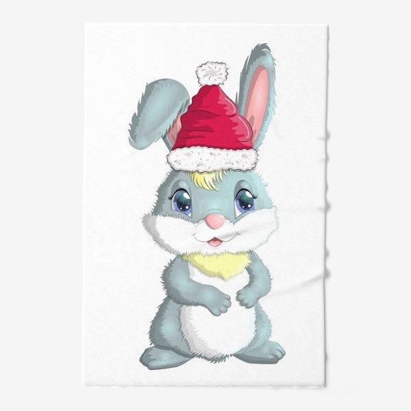 Полотенце «Символ 2023 Нового года, кролик в шапке Деда Мороза»