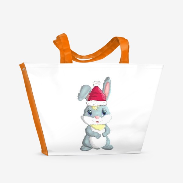 Пляжная сумка «Символ 2023 Нового года, кролик в шапке Деда Мороза»