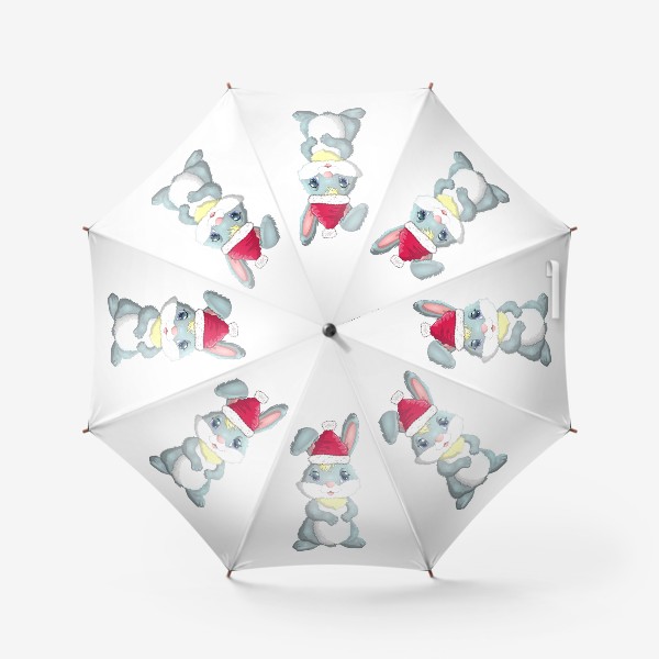 Зонт «Символ 2023 Нового года, кролик в шапке Деда Мороза»