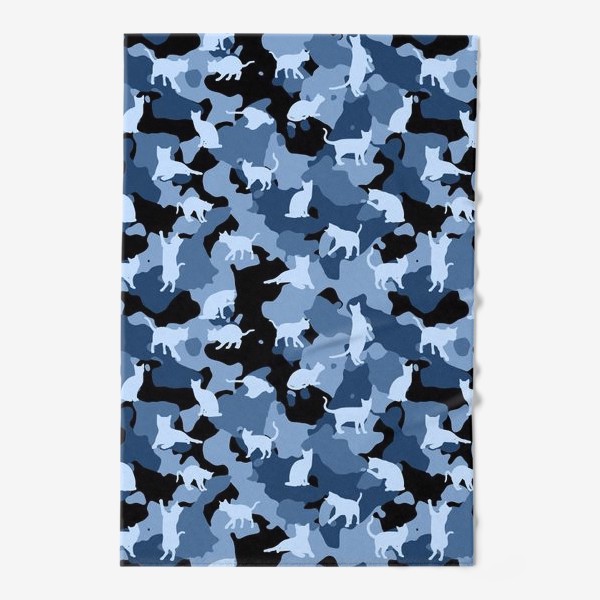 Полотенце «Камуфляж с котами, синий»