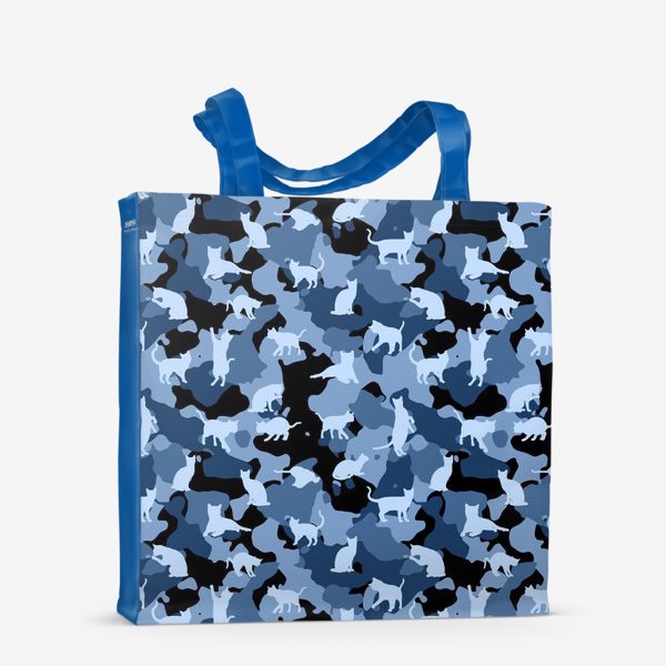 Сумка-шоппер «Камуфляж с котами, синий»