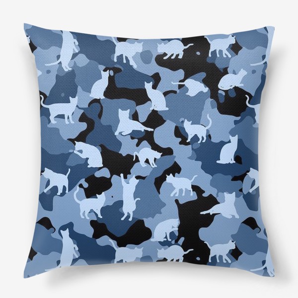 Подушка «Камуфляж с котами, синий»