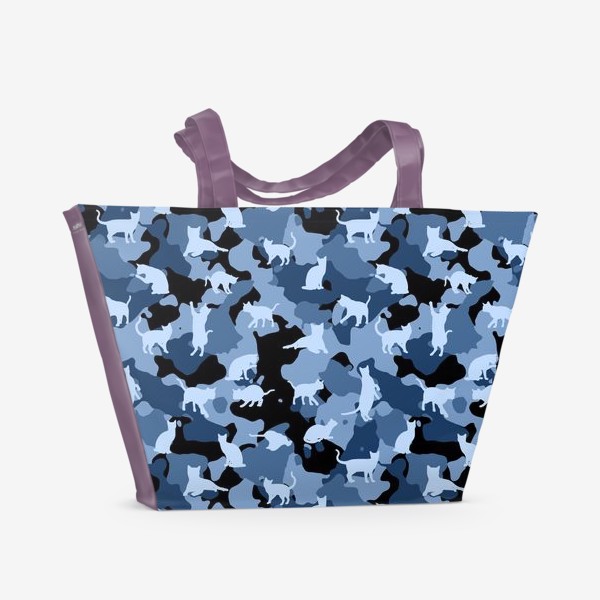 Пляжная сумка «Камуфляж с котами, синий»
