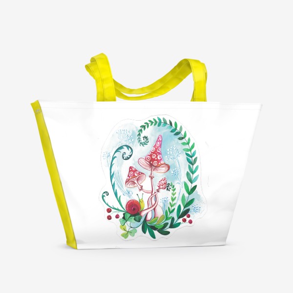 Пляжная сумка «Грибы Мухоморы и улитка»