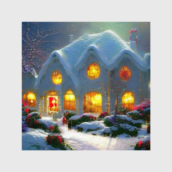 Шторы «Сказочный зимний домик, покрытый снегом»