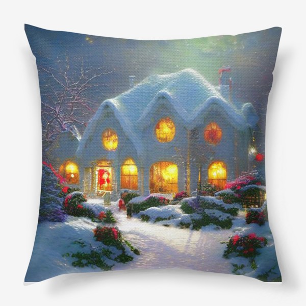 Подушка «Сказочный зимний домик, покрытый снегом»