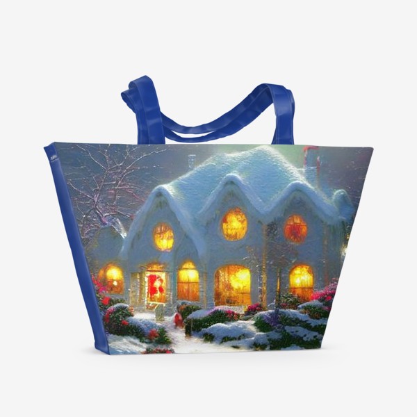 Пляжная сумка «Сказочный зимний домик, покрытый снегом»