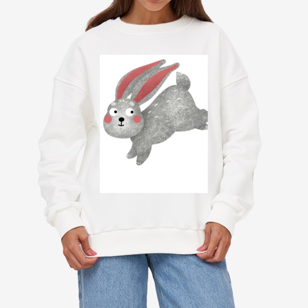 Свитшот «Серый заяц. Забавный кролик Принт с зайцем или кроликом»