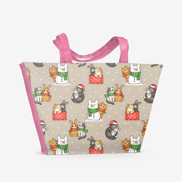 Пляжная сумка «Кролики и котики новогодние»
