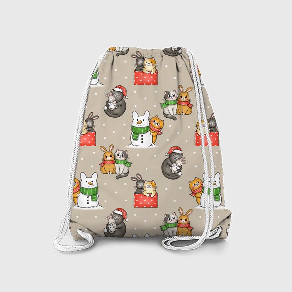 Рюкзак «Кролики и котики новогодние»