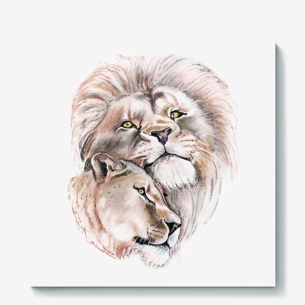 Холст «Лев и львица. Принт с животными.»