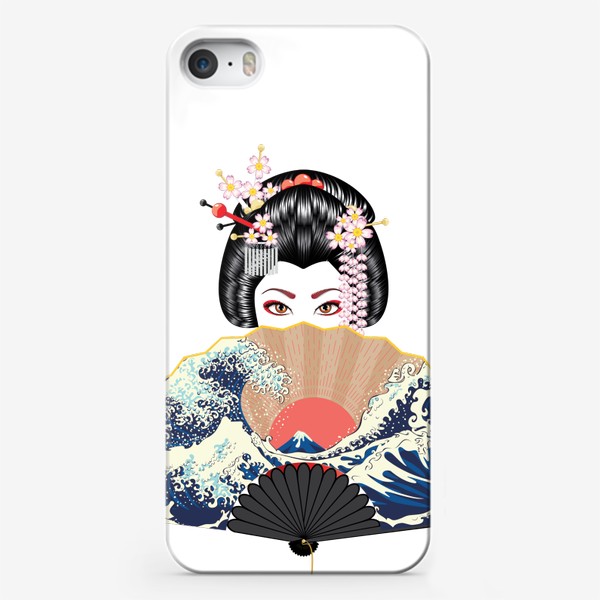 Чехол iPhone «Портрет японской гейши с большим веером»