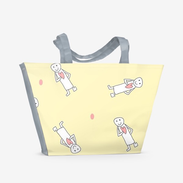 Пляжная сумка «Человечек с сердечком на желтом фоне»
