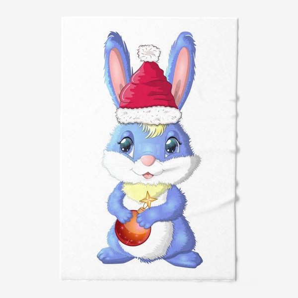 Полотенце «Символ 2023 Нового года, кролик с новогодней игрушкой в лапках»