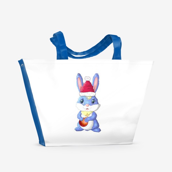 Пляжная сумка «Символ 2023 Нового года, кролик с новогодней игрушкой в лапках»