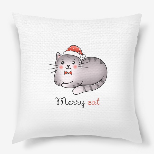 Подушка «Котик новогодний в шапке»