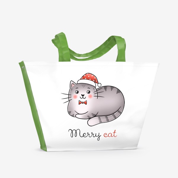 Пляжная сумка «Котик новогодний в шапке»