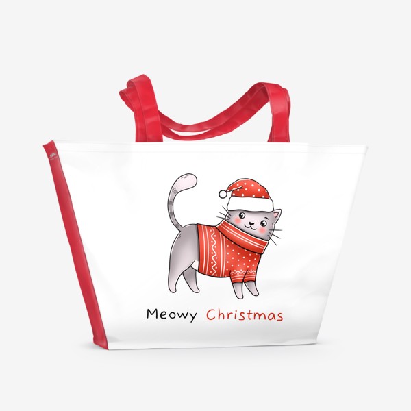 Пляжная сумка «Котик новогодний в кофте»