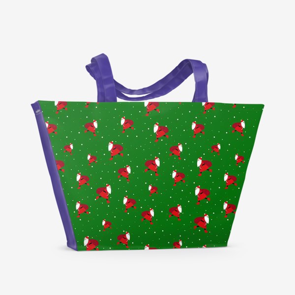 Пляжная сумка «Санта Клаус на зеленом фоне»