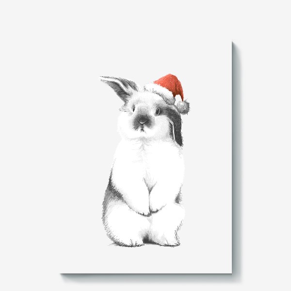 Холст «Кролик в новогодней шапке»