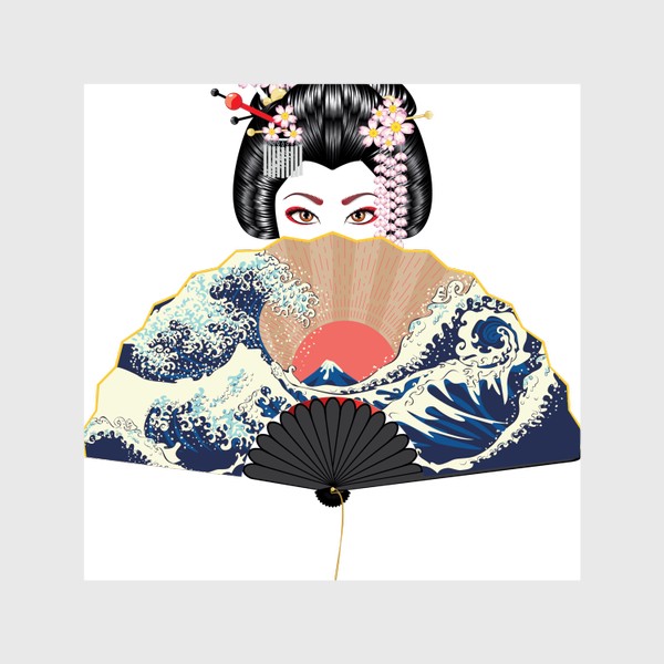 Шторы «Портрет японской гейши с большим веером»