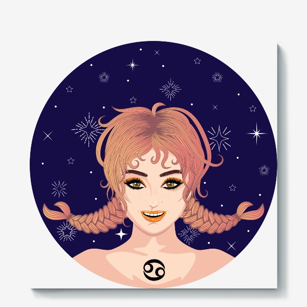 Холст «Абстрактный знак зодиака Рак девушка с двумя косами»