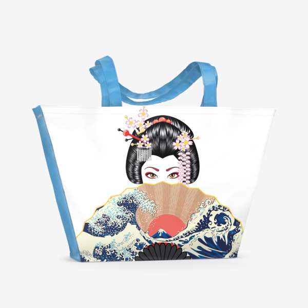 Пляжная сумка &laquo;Портрет японской гейши с большим веером&raquo;