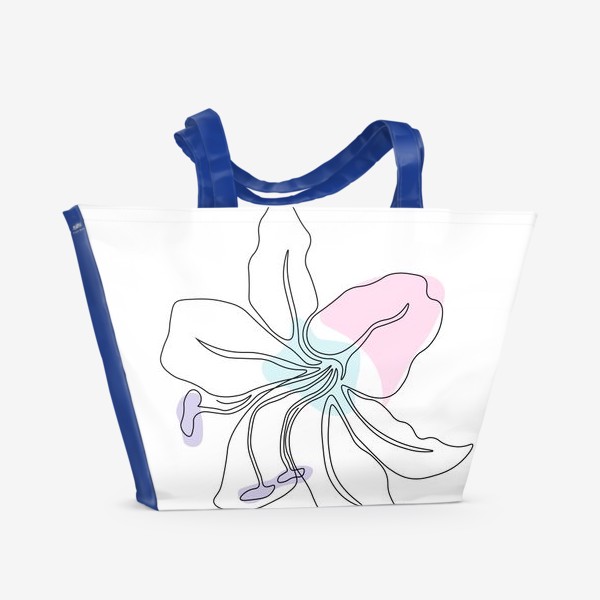 Пляжная сумка «цветок лилии в стиле минимализма, одной линии, монолиния»
