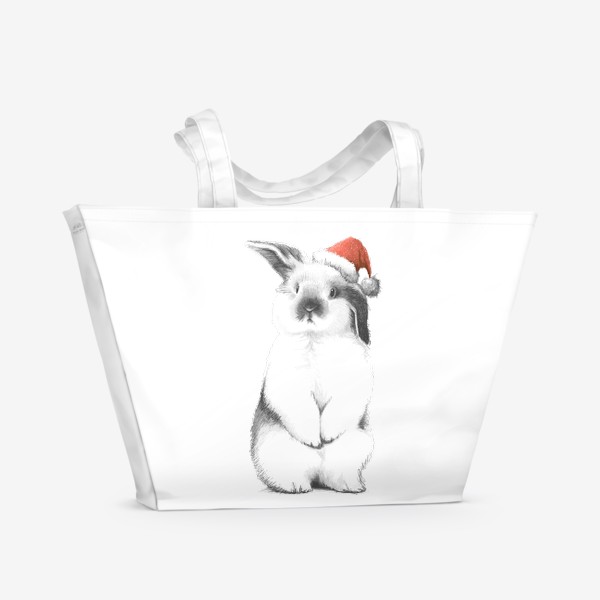 Пляжная сумка «Кролик в новогодней шапке»