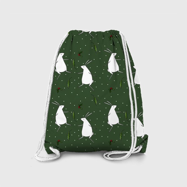 Рюкзак «Кролики новогодние на зеленом фоне. Бесшовный паттерн 2023»