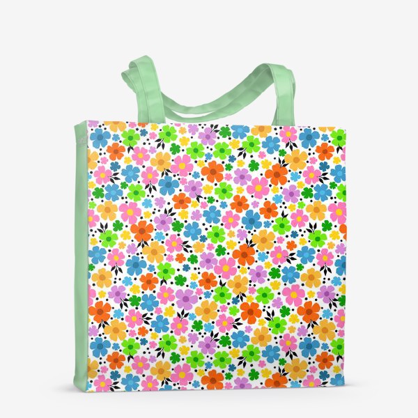 Сумка-шоппер «Яркие цветы, разноцветный принт»