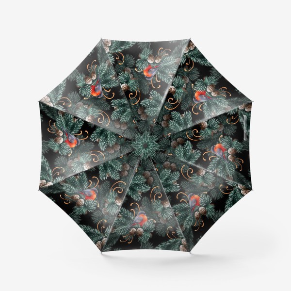Зонт «Снегири. Зимний узор с еловыми ветками»