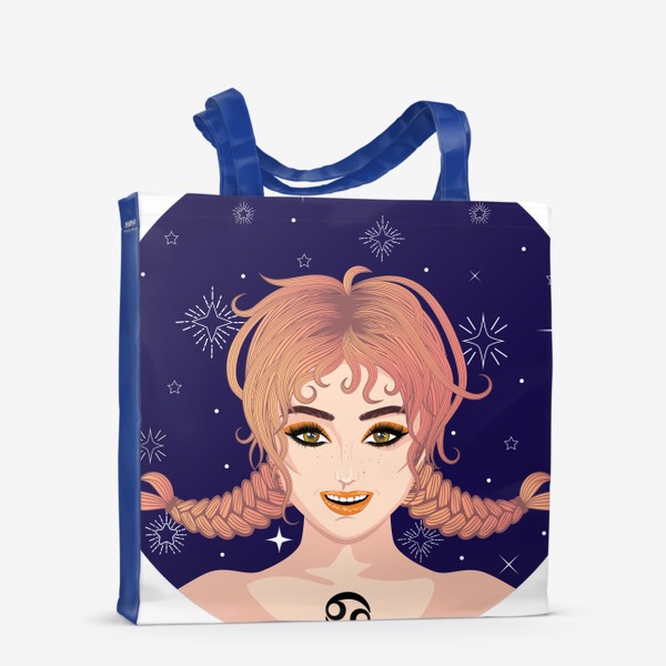 Сумка-шоппер «Абстрактный знак зодиака Рак девушка с двумя косами»