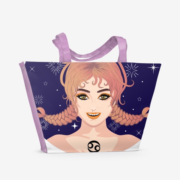 Пляжная сумка «Абстрактный знак зодиака Рак девушка с двумя косами»