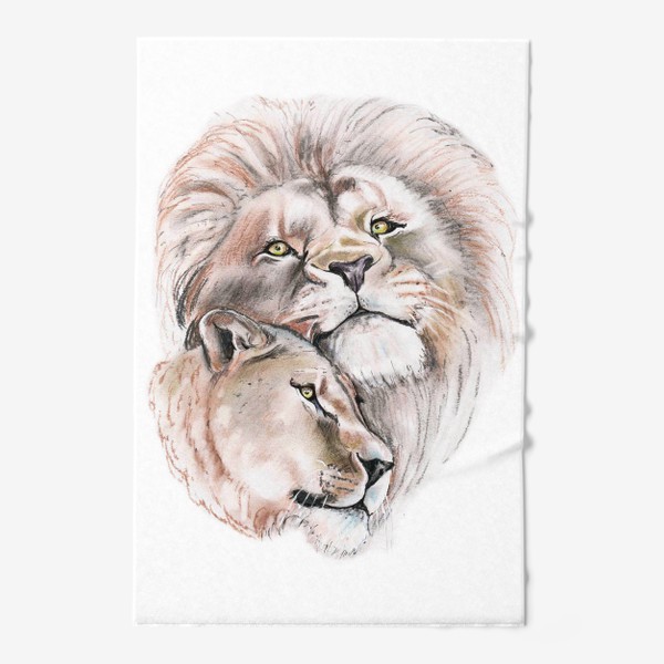 Полотенце «Лев и львица. Принт с животными.»